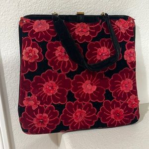 Vintage jolles collection wool with floral appliqué details Top Handle handbag‎